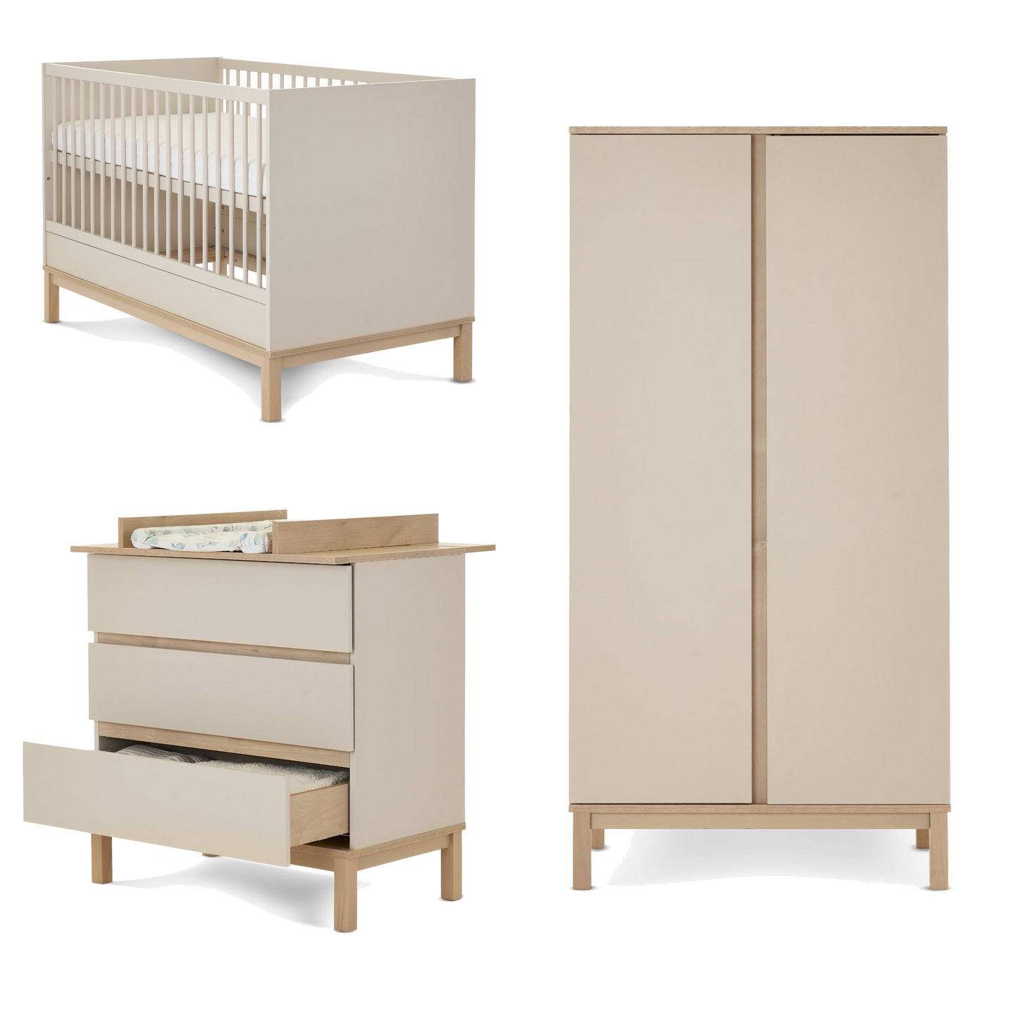 Obaby Astrid Mini 3 Piece Room Set with Cotbed, Dresser Changer and Wardrobe