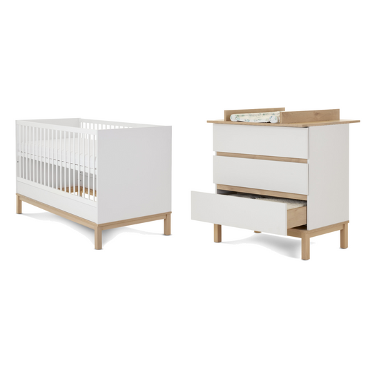 Obaby Astrid Mini 2 Piece Room Set with Cot Bed and Dresser Changer