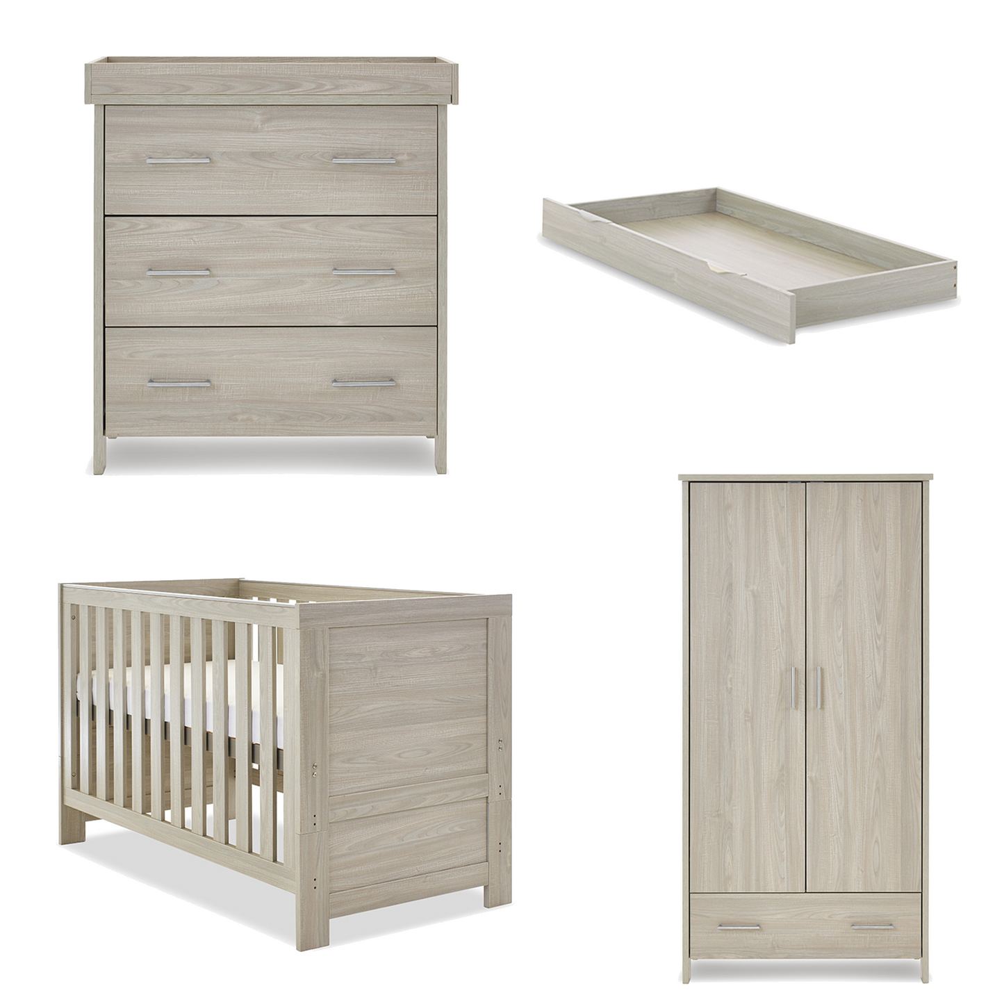 Obaby Nika 3 Piece Room Set with Cot Bed, Dresser Changer and Wardrobe