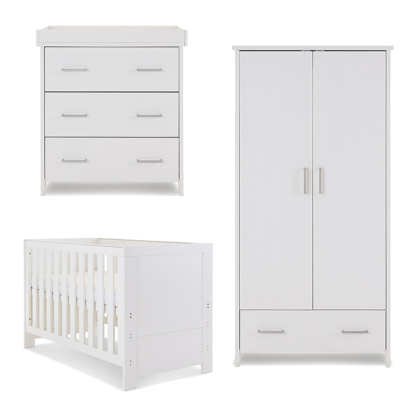 Obaby Nika 3 Piece Room Set with Cot Bed, Dresser Changer and Wardrobe