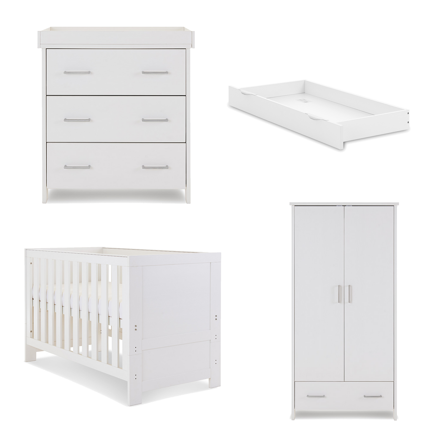 Obaby Nika 3 Piece Room Set with Cot Bed, Dresser Changer and Wardrobe