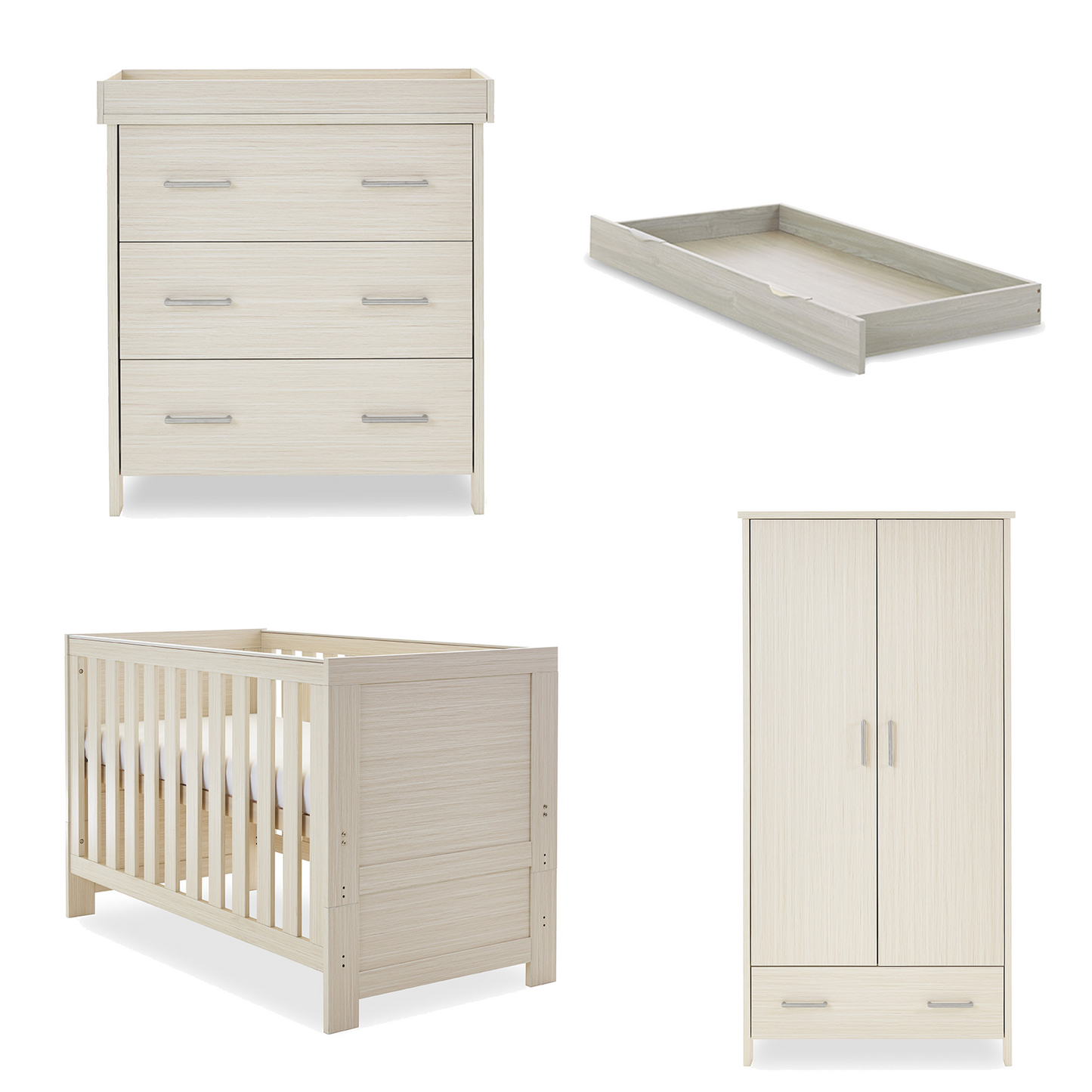 Obaby Nika 3 Piece Room Set with Cot Bed, Dresser Changer and Wardrobe