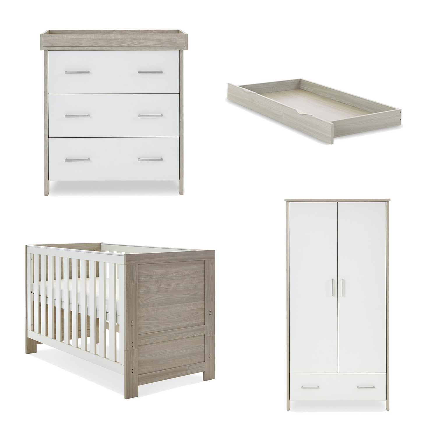 Obaby Nika 3 Piece Room Set with Cot Bed, Dresser Changer and Wardrobe