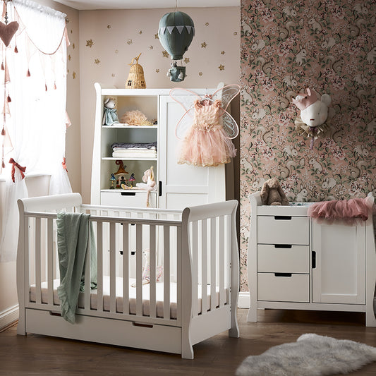 Obaby Stamford Mini 3 Piece Room Set with Cot Bed, Dresser Changer and Wardrobe