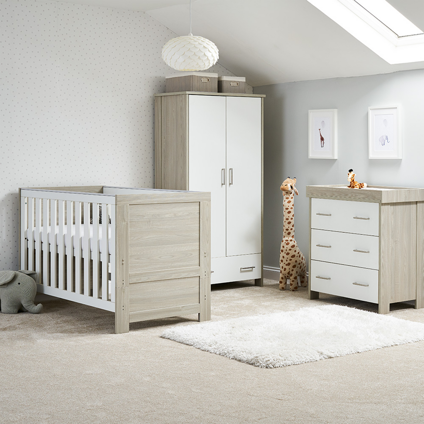 Obaby Nika 3 Piece Room Set with Cot Bed, Dresser Changer and Wardrobe