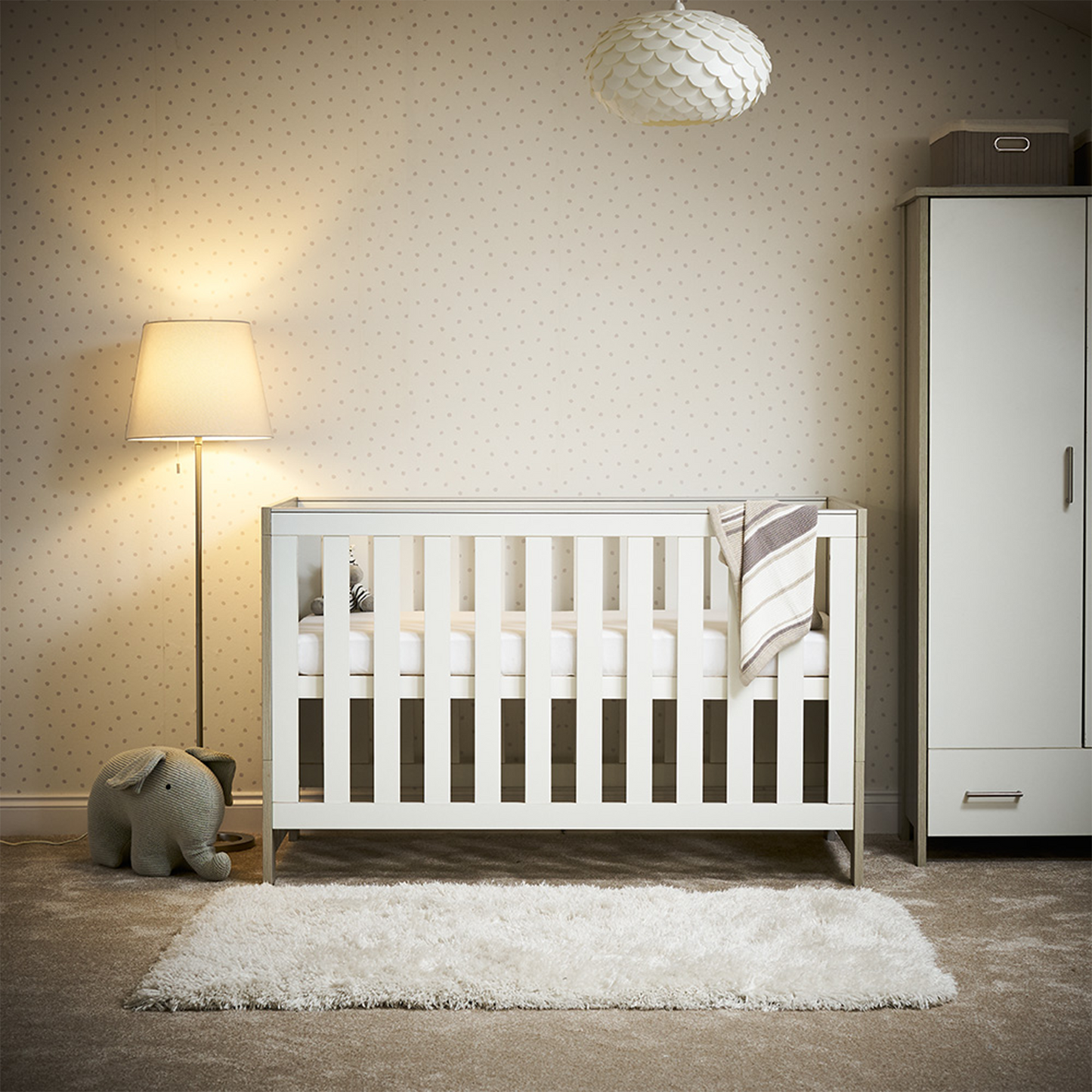 Obaby Nika 3 Piece Room Set with Cot Bed, Dresser Changer and Wardrobe