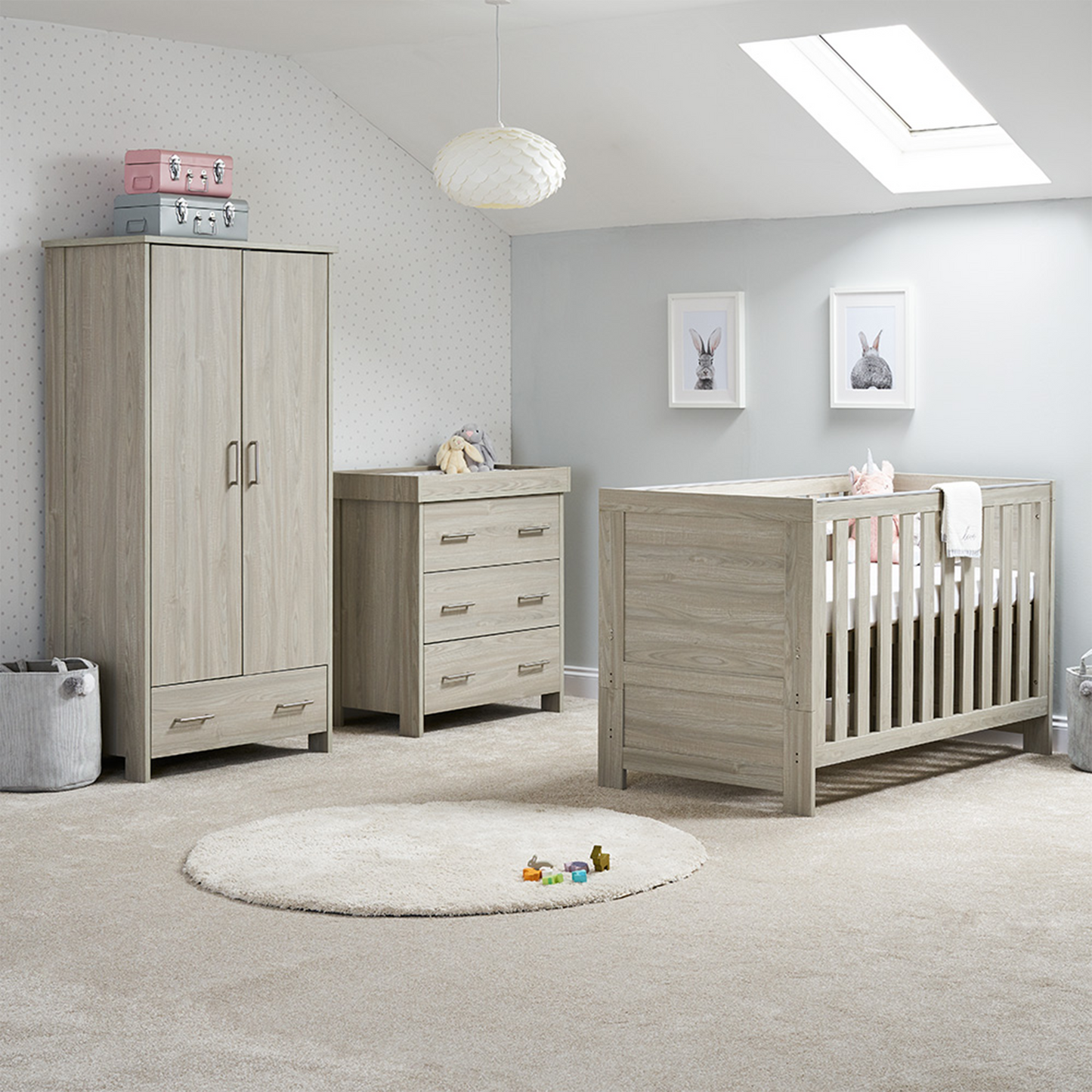 Obaby Nika 3 Piece Room Set with Cot Bed, Dresser Changer and Wardrobe