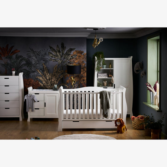 Obaby Stamford Luxe 4 Piece Room Set with Cot Bed, Dresser, Wardrobe & Tall Chest