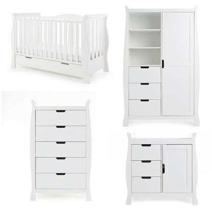 Obaby Stamford Luxe 4 Piece Room Set with Cot Bed, Dresser, Wardrobe & Tall Chest