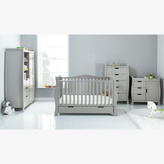 Obaby Stamford Luxe 4 Piece Room Set with Cot Bed, Dresser, Wardrobe & Tall Chest