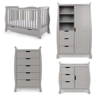 Obaby Stamford Luxe 4 Piece Room Set with Cot Bed, Dresser, Wardrobe & Tall Chest