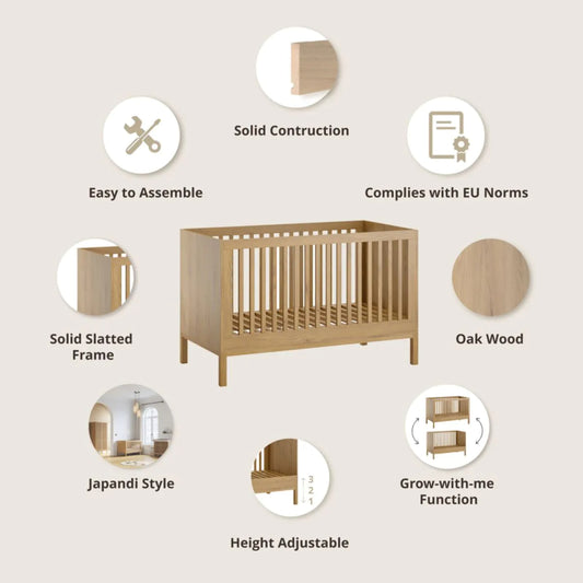 Tutti Bambini Japandi 3 Piece with Cot Bed, Dresser Changer and Wardrobe