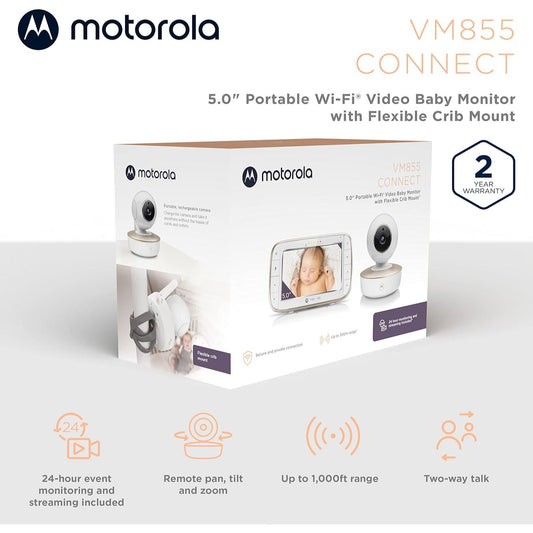 Motorola Connect 5-Inch Portable Wi-Fi Video Baby Monitor with Flexible Crib Mount VM855