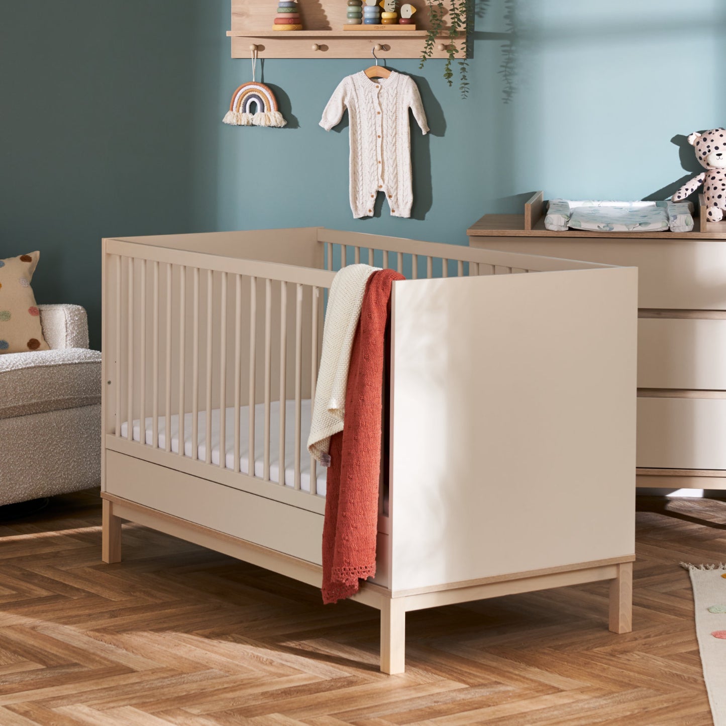 Obaby Astrid Mini 2 Piece Room Set with Cot Bed and Dresser Changer