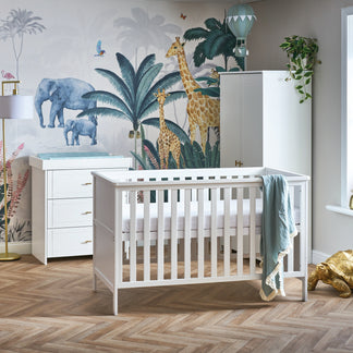 Obaby Evie Mini 3 Piece Room Set with Cot Bed, Dresser & Wardobe