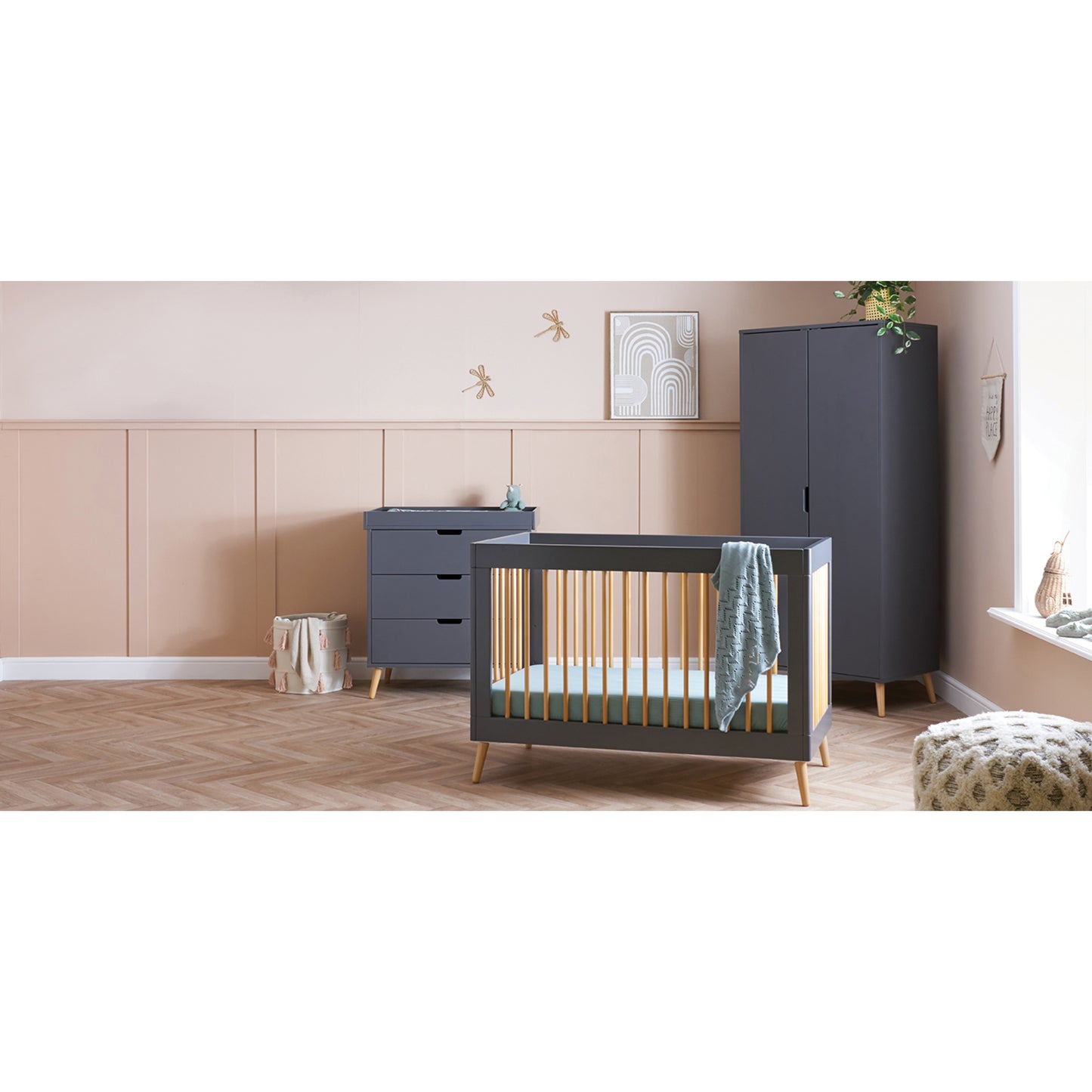 Obaby Maya Mini 3 Piece with Cot Bed, Dresser Changer & Wardrobe