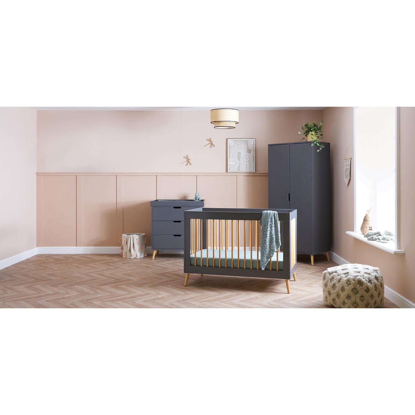 Obaby Maya Mini 3 Piece with Cot Bed, Dresser Changer & Wardrobe