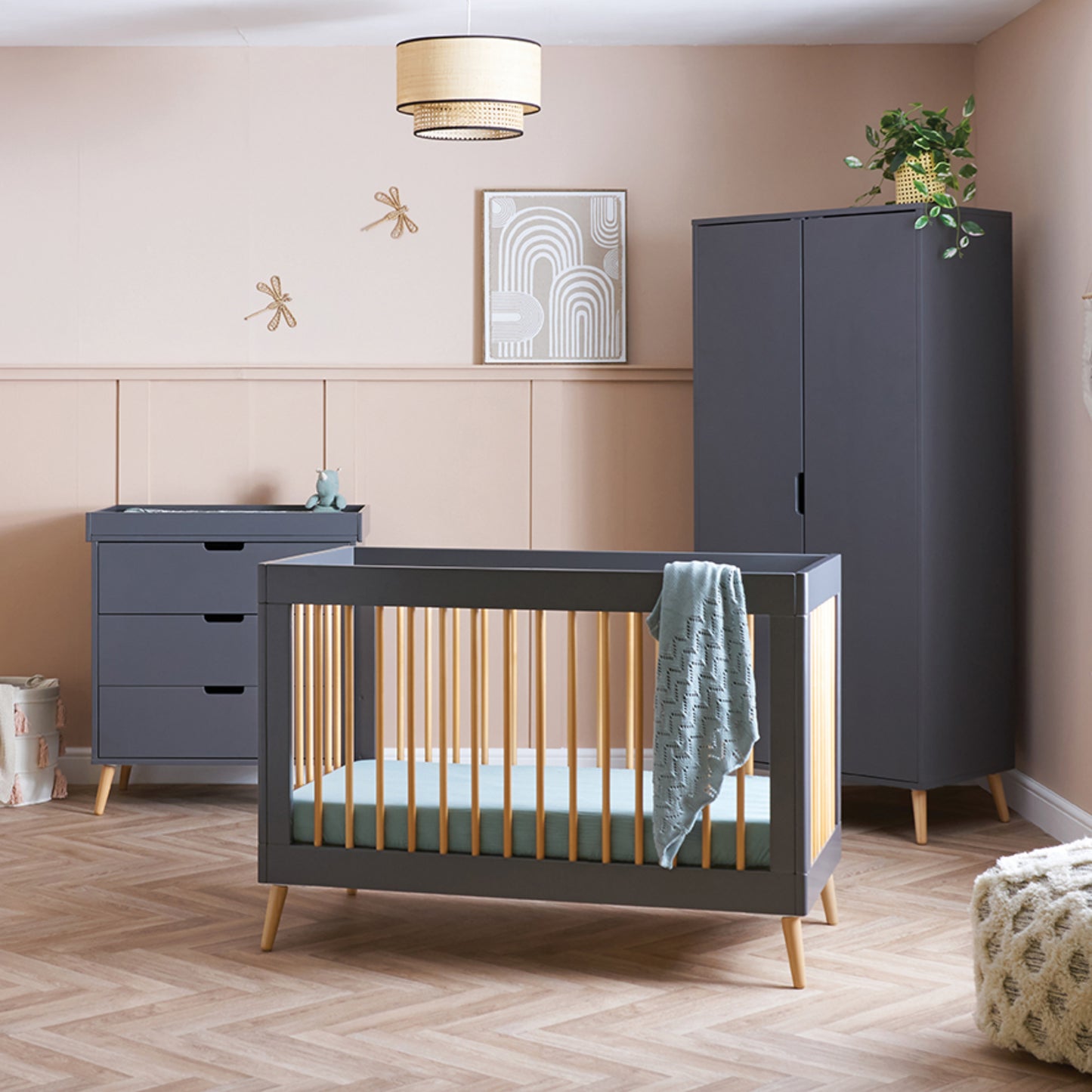 Obaby Maya Mini 3 Piece with Cot Bed, Dresser Changer & Wardrobe