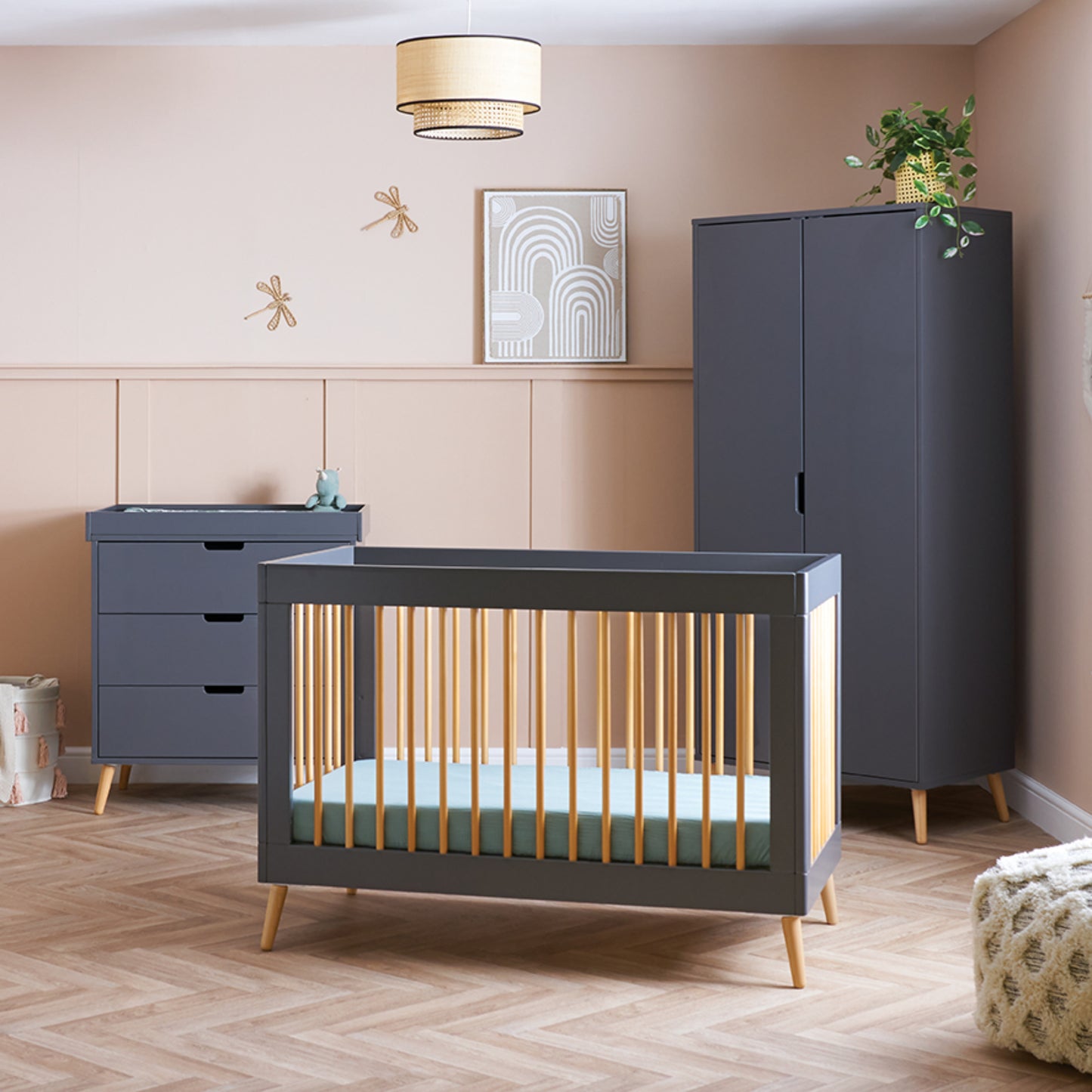 Obaby Maya Mini 3 Piece with Cot Bed, Dresser Changer & Wardrobe