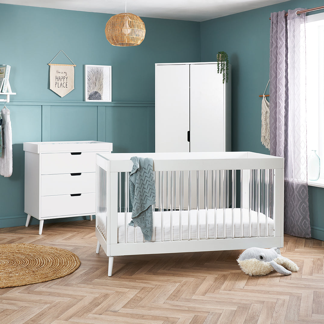 Obaby Maya 3 Piece Cot Bed with Dresser Changer and Wardrobe