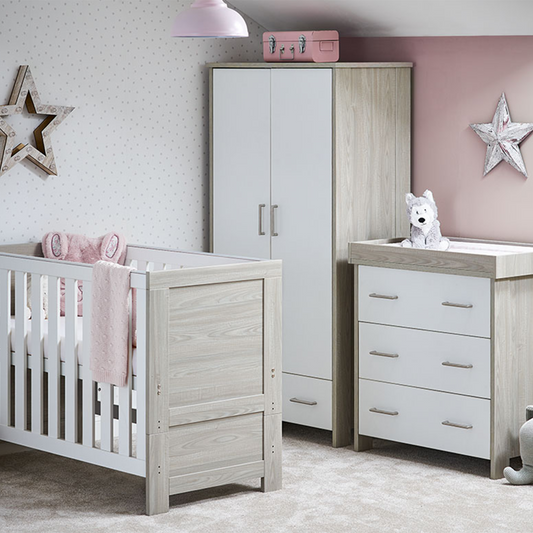 Obaby Nika Mini 3 Piece Room Set with Cot Bed, Dresser Changer and Wardrobe