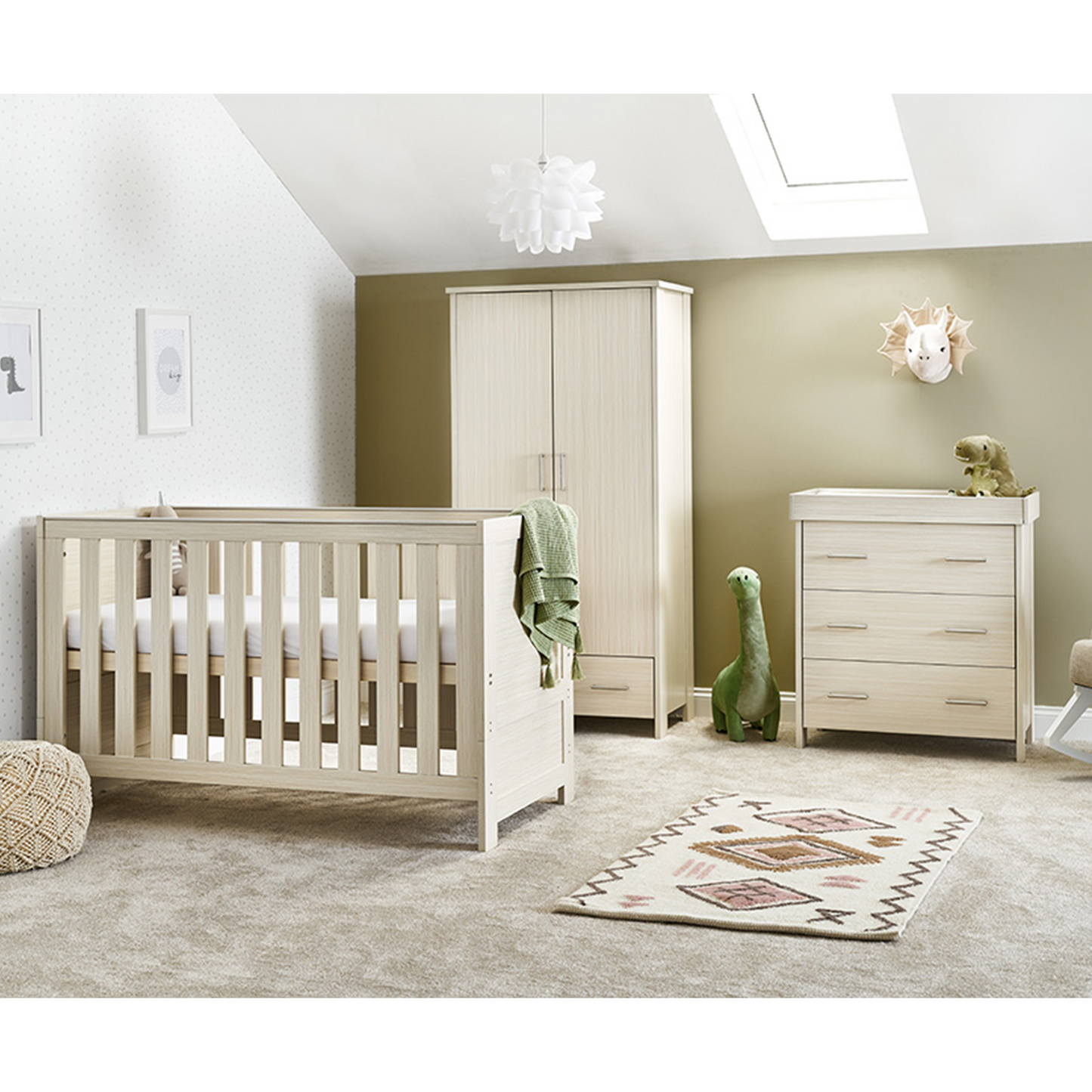 Obaby Nika 3 Piece Room Set with Cot Bed, Dresser Changer and Wardrobe