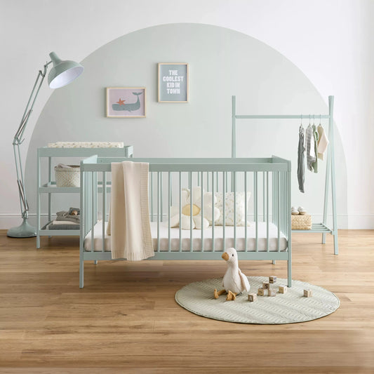 CuddleCo Nola 3 Piece Set with Cot Bed, Open Changer and Clothes Rail