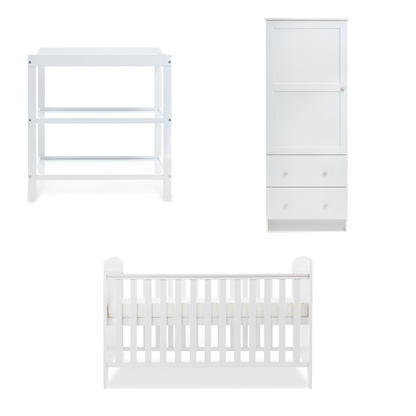 Obaby Grace 3 Piece Room Set with Cot Bed, Changing Unit & Wardrobe